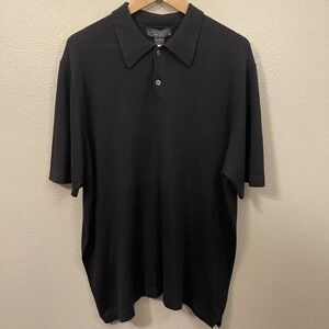 Toscano Italy Men's Summer Knit Polo Shirt Black Quiet Luxury Minimalist Size XL